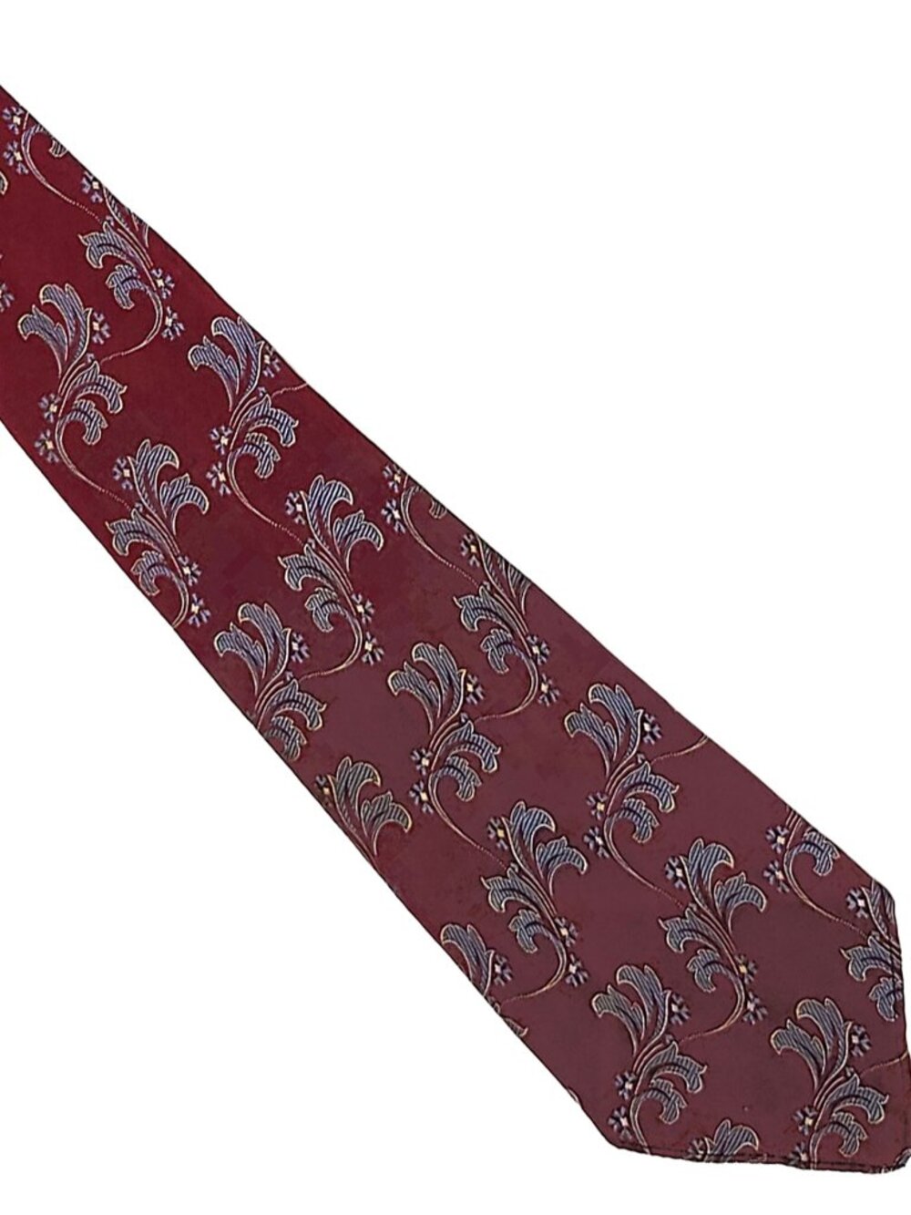 Vtg 30s/40s DeLuxe Hollyvogue Tie Necktie Maroon Red Blue/White Floral Jacquard